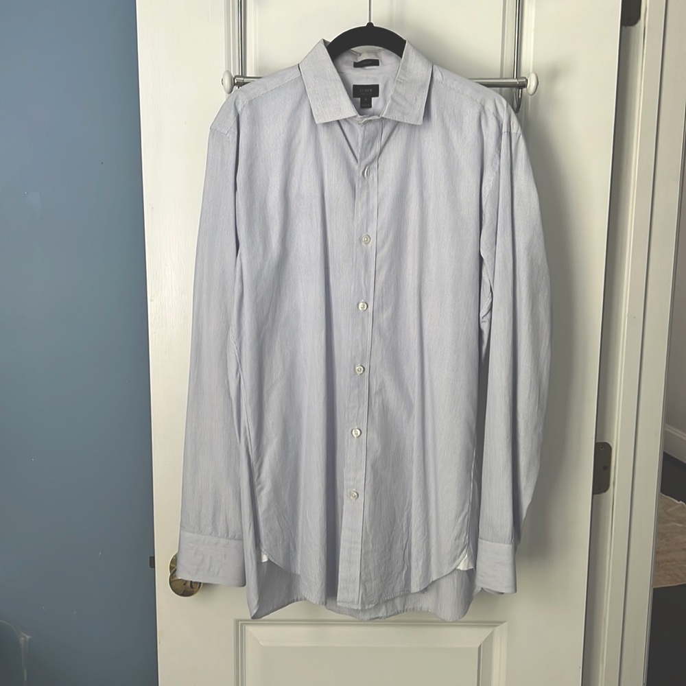 J. Crew men’s medium 120’s 2ply blue and white stripe dress shirt
